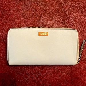 Kate Spade Zip Around Light Blue Italian Coated Canvas Wallet